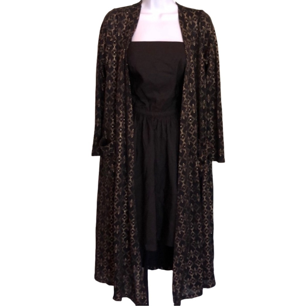 𝅺LuLaRoe Sarah Elegant Small Holiday Maxi Cardigan Pockets Long Line Sweater